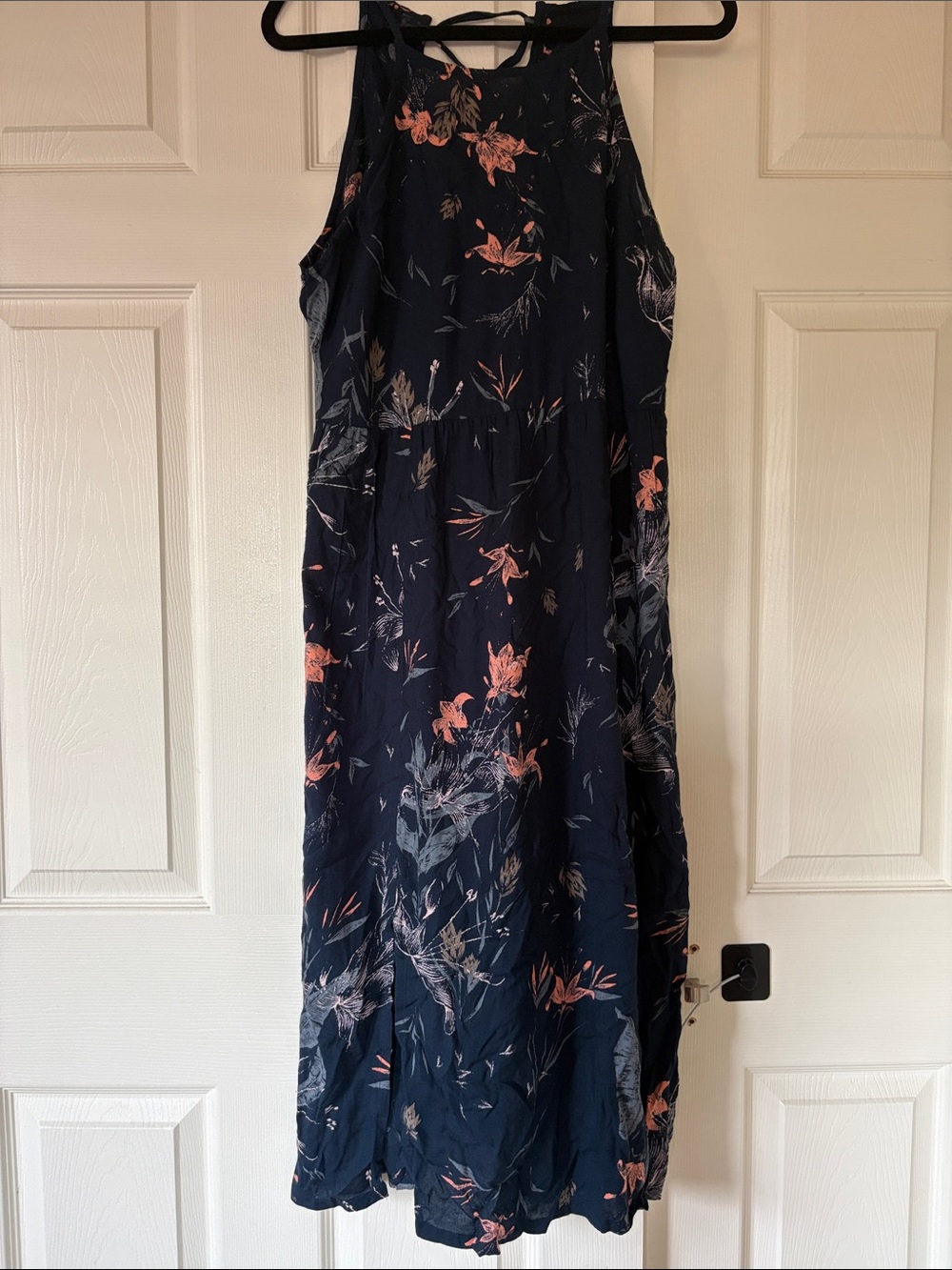 Roxy Navy Floral Lace Up Maxi Dress Size Large